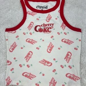 Coca Cola Cherry Coke Tank Top White/ Red Size S/M Cotton  Sleeveless #444